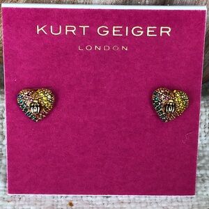 Kurt Geiger Gold Tone Rainbow Crystal Eagle Head Heart Stud Earrings NWT